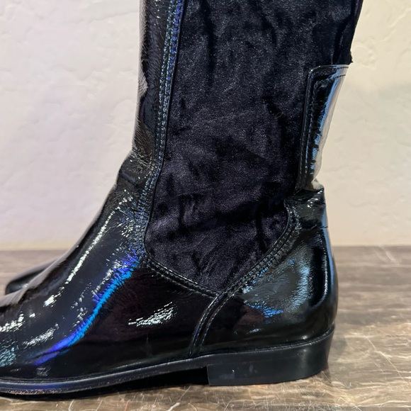 Italian Patent Leather and Velveteen Over The Knee Sock Boots - Picture 11 of 16